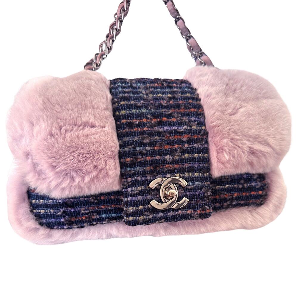 Chanel Rare Tweed Fur Vintage Flap Bag